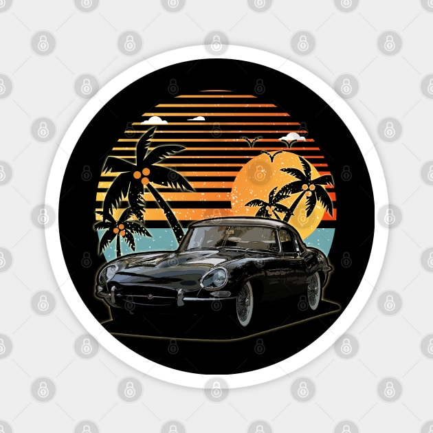 Jaguar XK-E 1961 car sunset Magnet by JocelynnBaxter